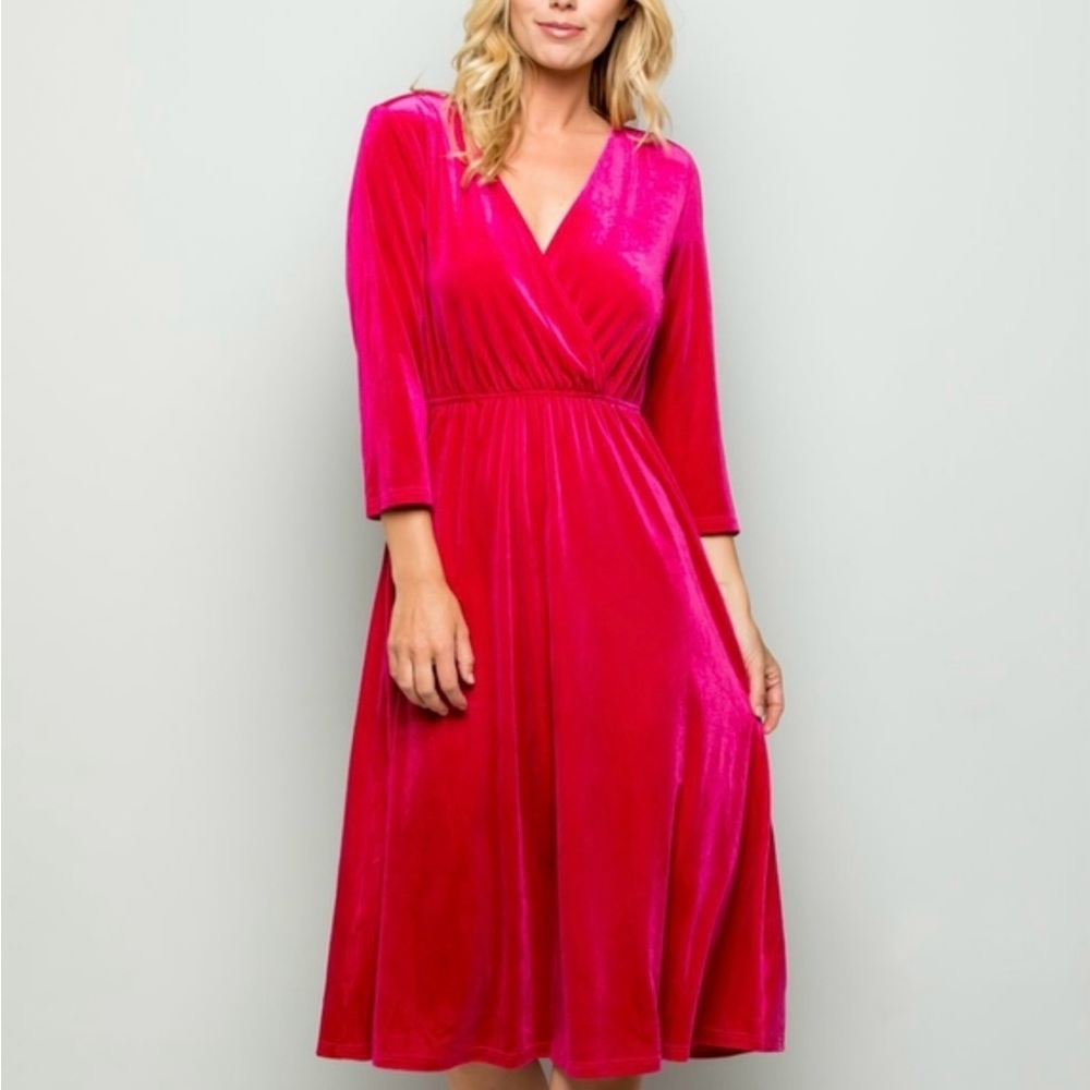 See and Be Seen fuchsia, velvet, faux wrap dress